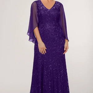 Flycurvy Plus Size Mother of the Braut Blue Navy Chiffon Pailletten Spitze Maxi Kleid Doppeldecke Schicht 10 Hauptverkaufskleid plus Größe Marine Blau - №3