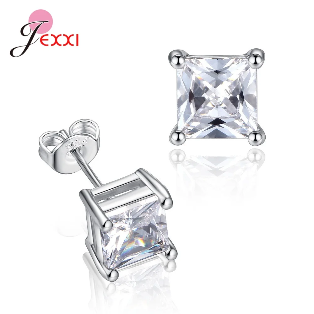 

Серьги-гвоздики с кристаллами CZ квадратной огранки и кубическим цирконием для женщин и девочек, оригинальные ювелирные изделия серебряного цвета S925