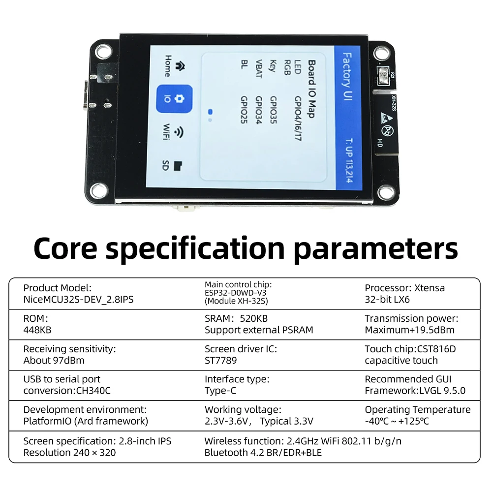 ESP-32 Entwicklungsboard 2,8-Zoll Kapazitiver Touchscreen 240x320 Display Kompatibel mit Wi-Fi BT – Detail 9