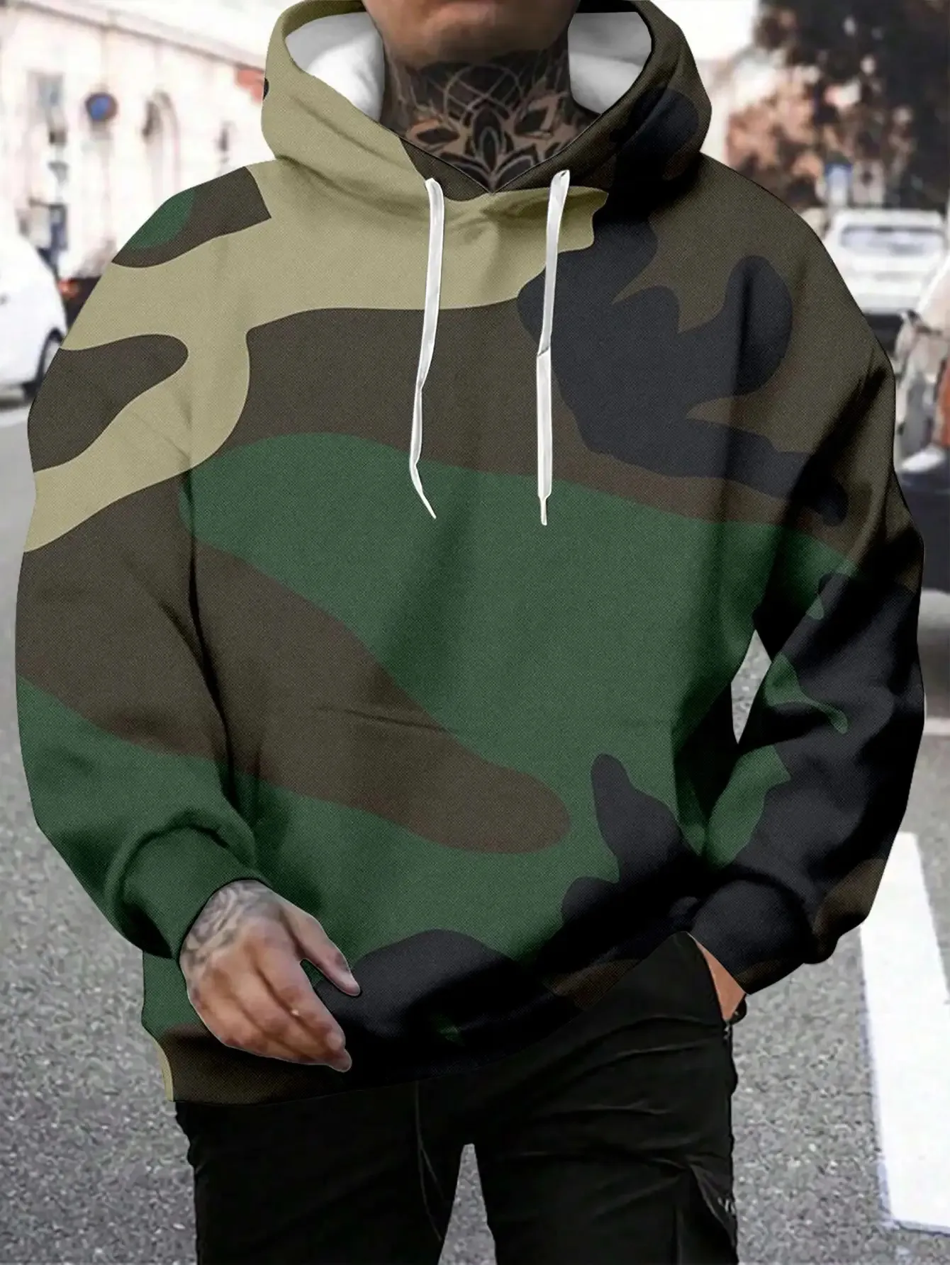 New model: men’s hooded long-sleeve loose-fitting casual printed basic sweatshirt. Perfect for young people in spring, summer, a