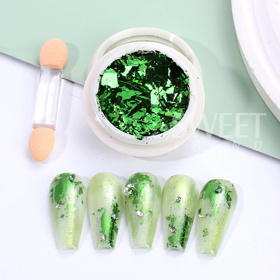 1Box Green Mirror Powder Nail Art Glitter UV Gel Polish Chrome Dust Metallic Effect Pigment St. Patrick's Day Nail Decoration