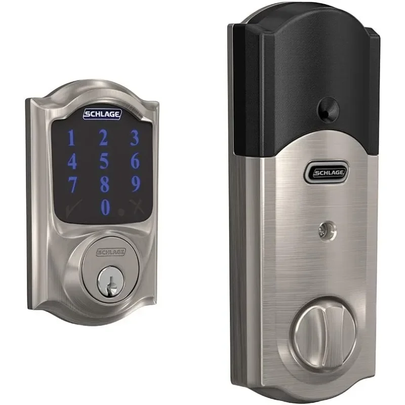 

SCHLAGE BE469ZP CAM 619 Connect Smart Deadbolt with alarm with Camelot Trim in Satin Nickel, Z-Wave Plus enabled