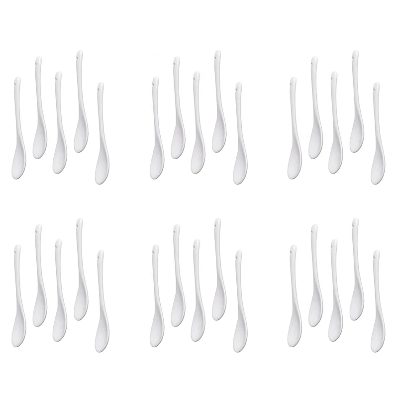 

30PCS White Porcelain Egg Spoons Ceramic Spoons Coffee Spoon Dessert Spoon Mocha Dip Serving Spoon