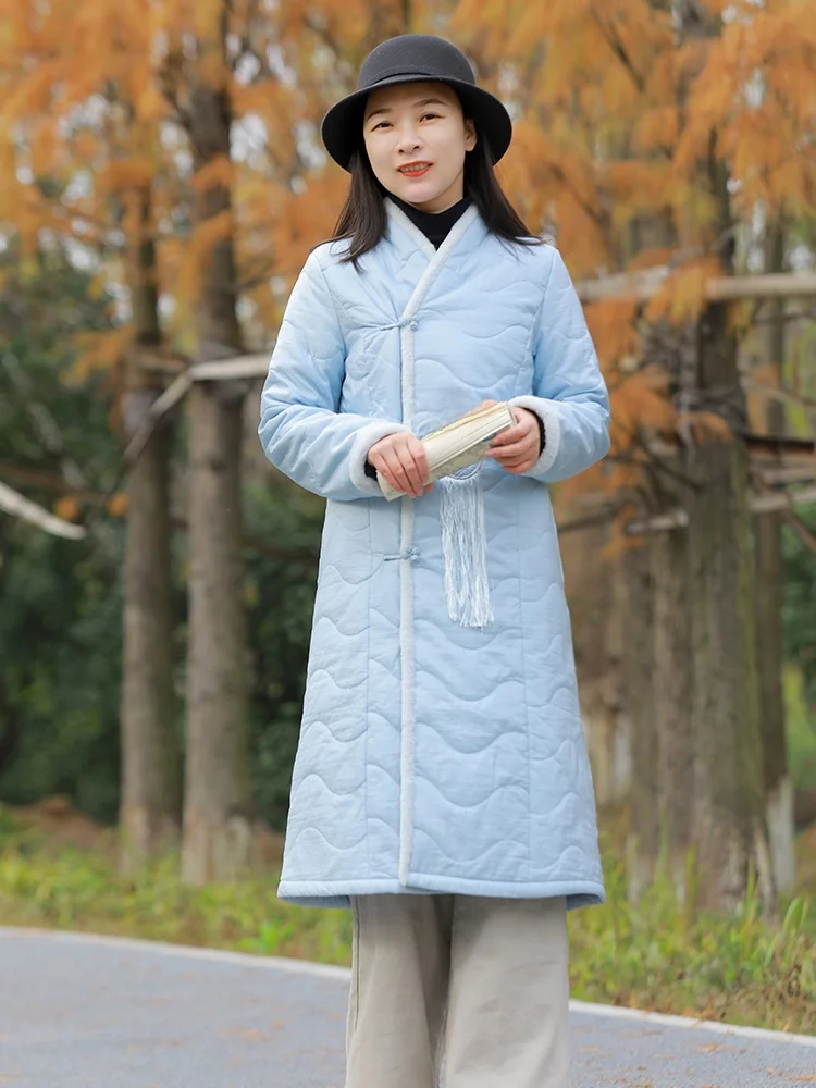 

Retro New Chinese Sle Tea Ceremony Clothes Women's Winter Thiened Slimming Ele Embroidery Zen Tea Art Cotton Jaet