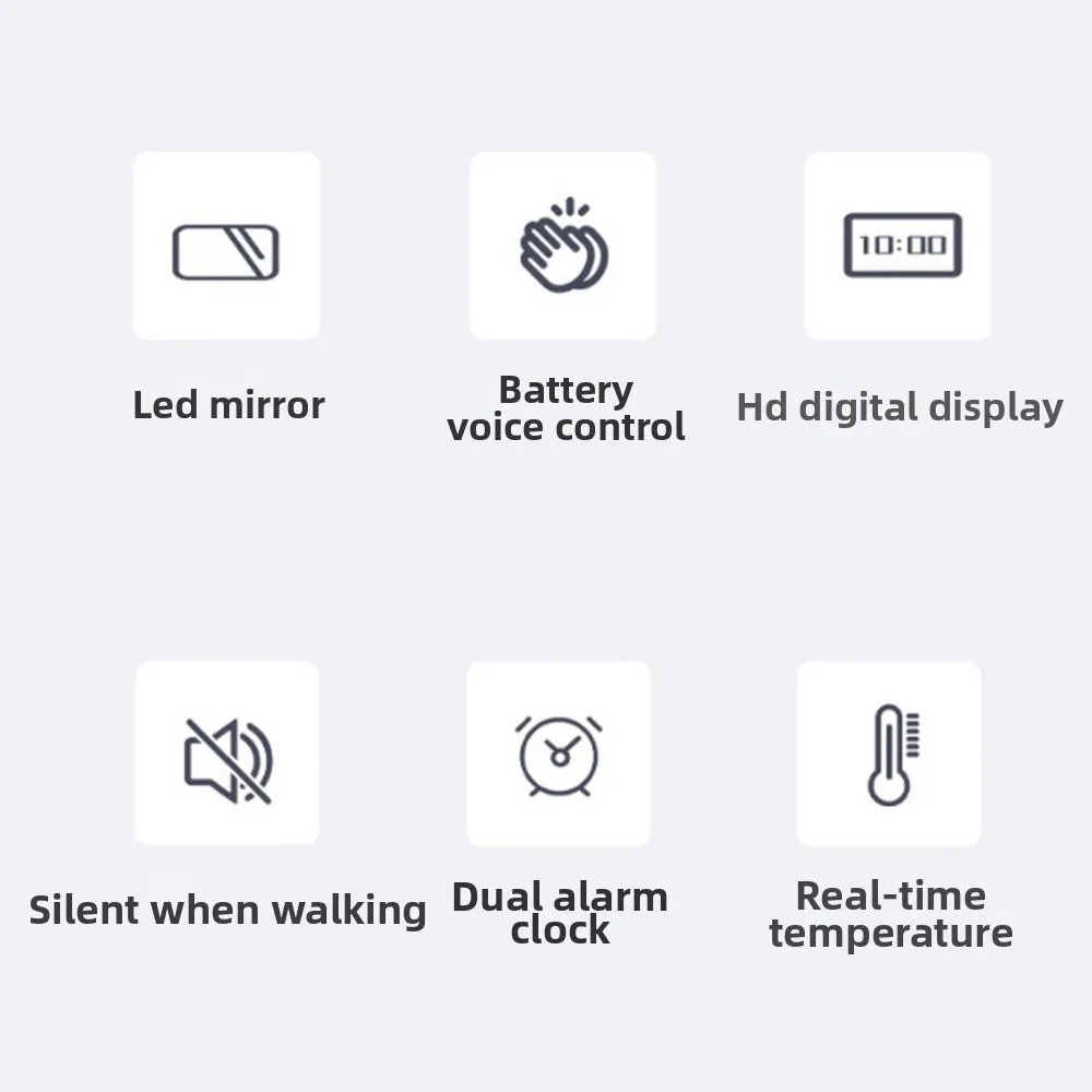 Mirror Display LED Mirror Clock Adjustable Brightness Sound Control LED Digital Alarm Clock Mute Function Large Number