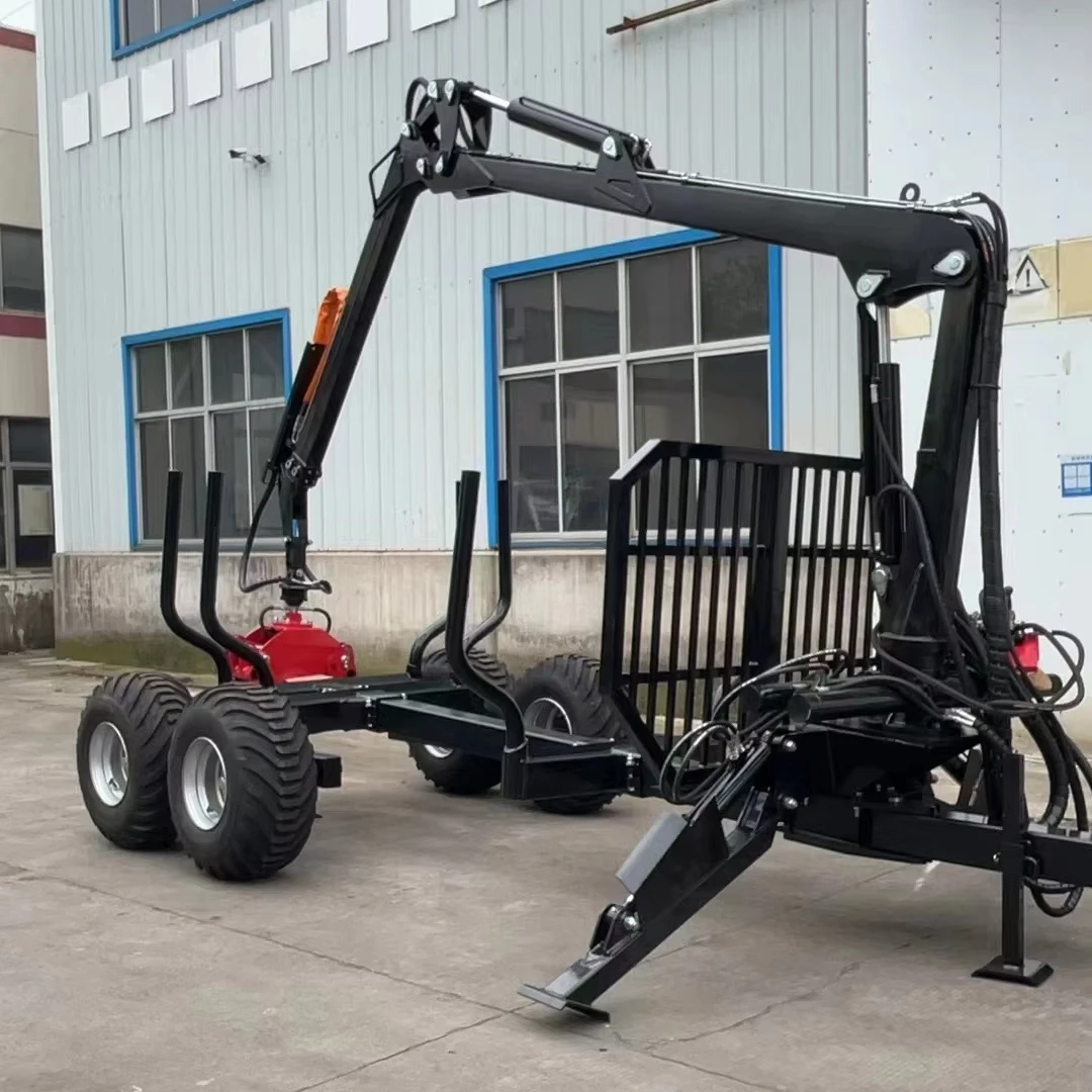 Anti-Skid Hydraulic Log Grapple Trailer Triple Reinforced Arm Countryside Logging Timber Collecting Transport Trailer（