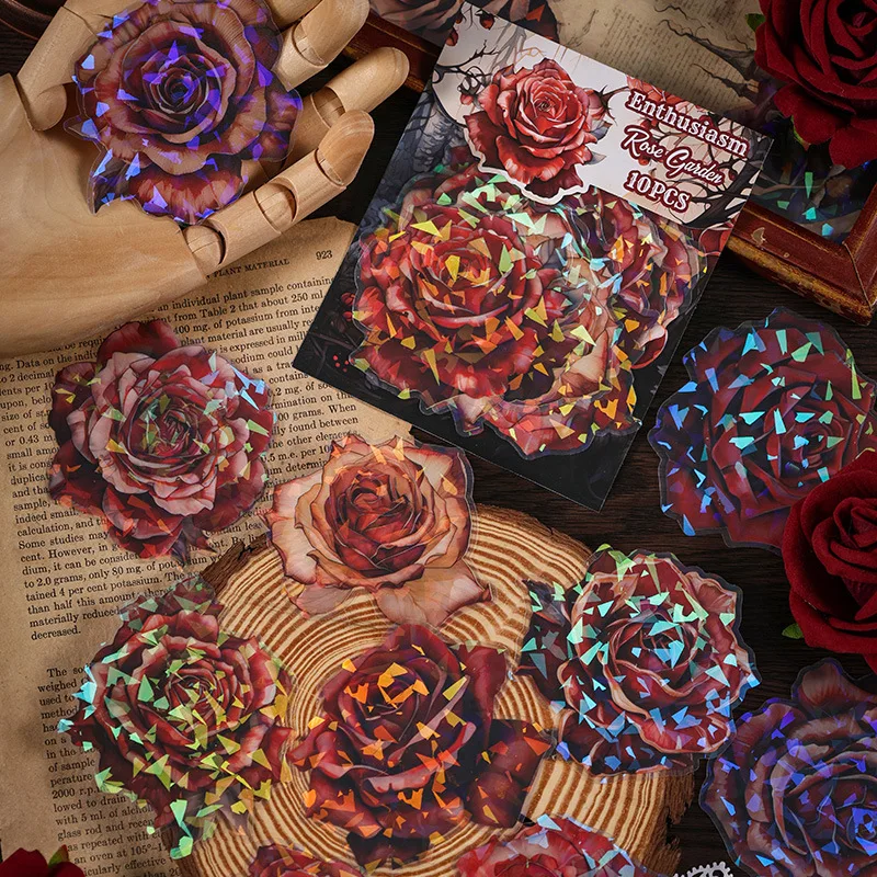 

10pcs Rose Diary Stickers Romance Waterproof Sketchbook Planner Decoration Phone Stickers Scrapbooking Materials