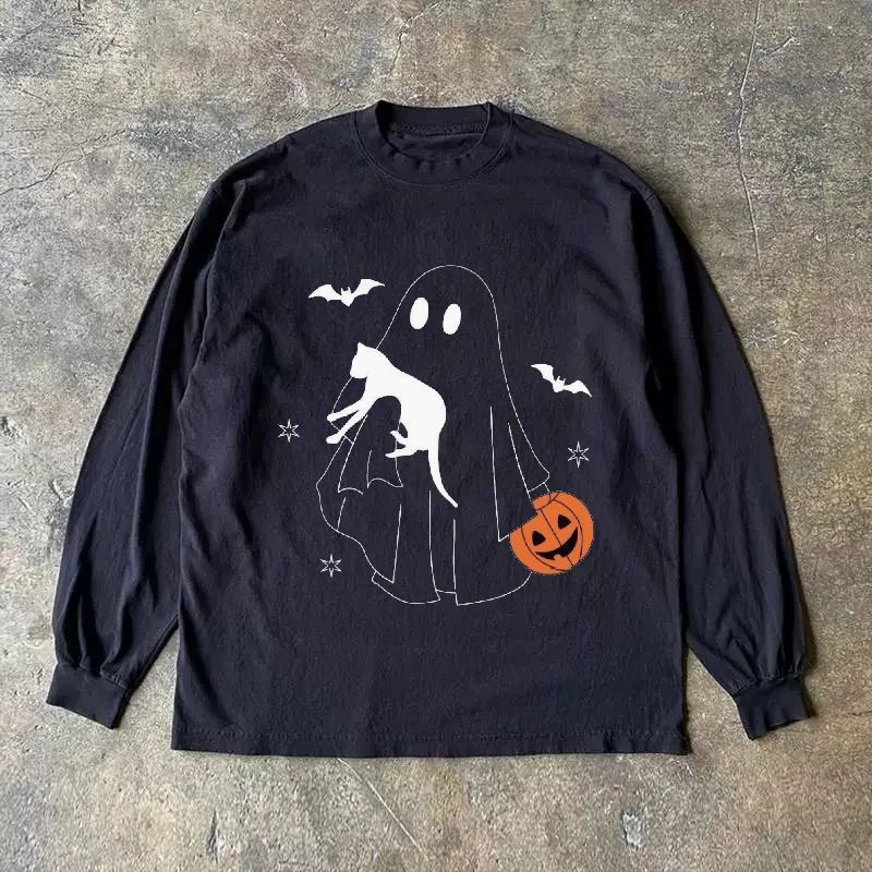 T-shirt lunga Sve in puro cotone 300 g Sle retrò pesante per coppie Streetwear da uomo serie loween Steller Collec...