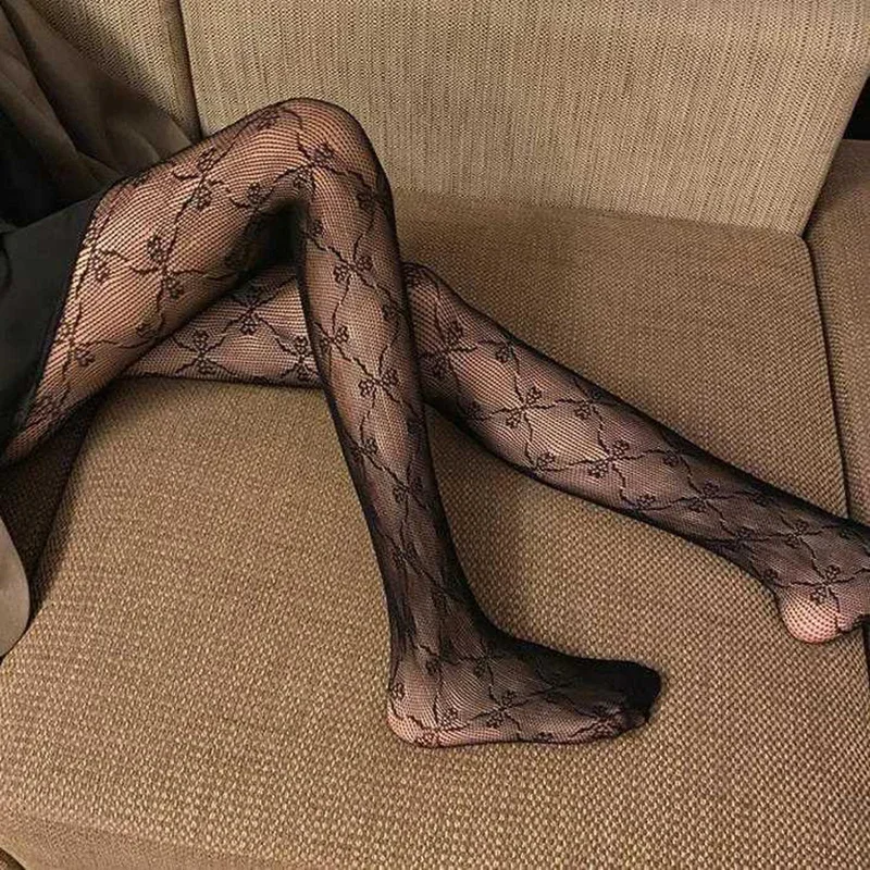 Lolita Lace Bowknot Fishnet Tights Women Black White Leggings Hollow Out Pantyhose Stockings Sexy Nylon Mesh Lingerie Hosiery