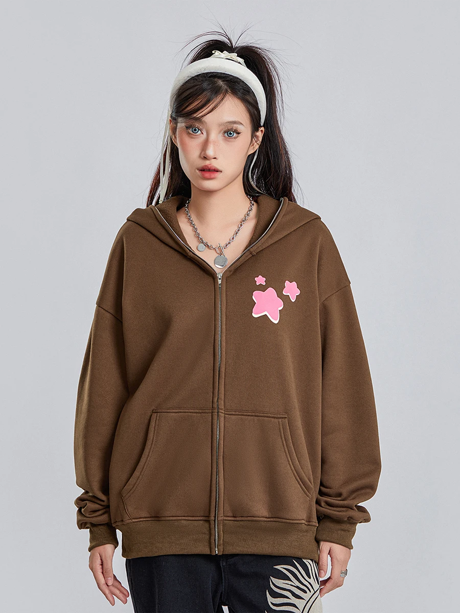 

Women s Long Sleeve Y2k Star Print Zip Up Hoodie Jacket Sweatshirt Coat with Pockets