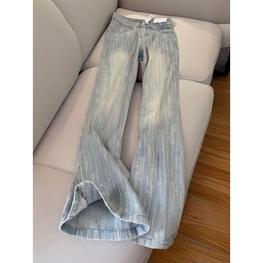 Non Stick Leg Jacquard Micro Flared Jeans for Women Spring New Style Fat mm Pear Shaped Figure High Waist Slimming Flared Pants