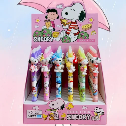 36 unids/lote Kawaii Snoopy bolígrafo de Gel borrable lindo 0,5mm tinta azul plumas para firma regalo promocional suministros escolares