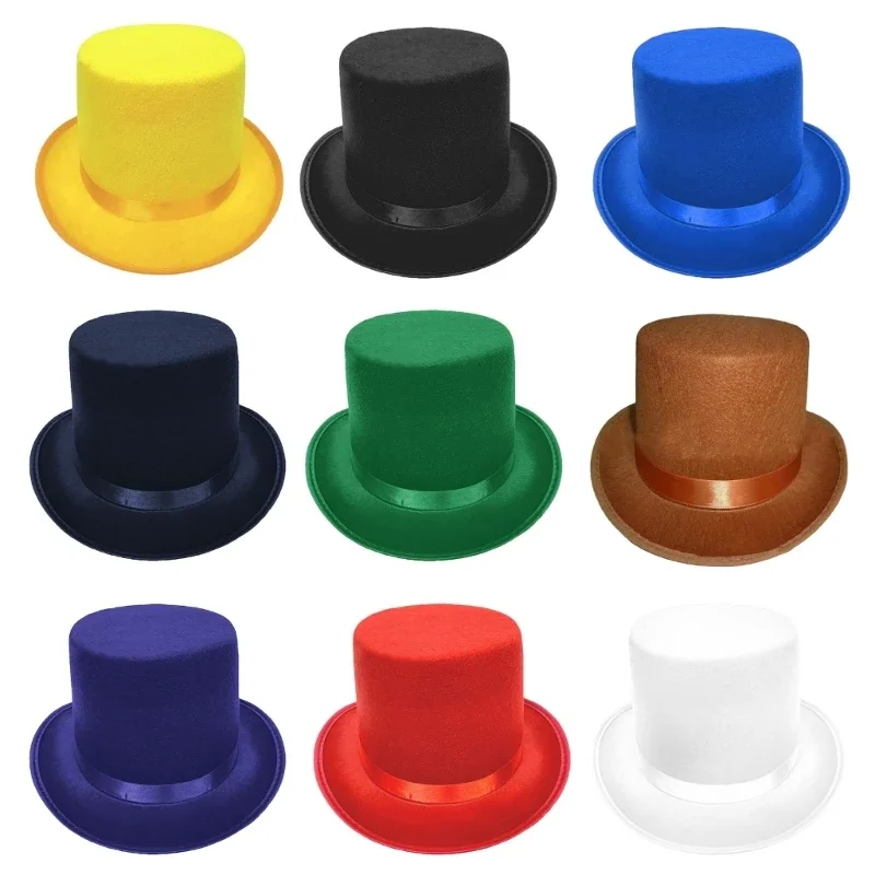 Roll Brims Tall Top Hat for Adult Bowlers Hat Magicians Hat Halloween Party Hat Cosplay Costume Stage Show Headwear