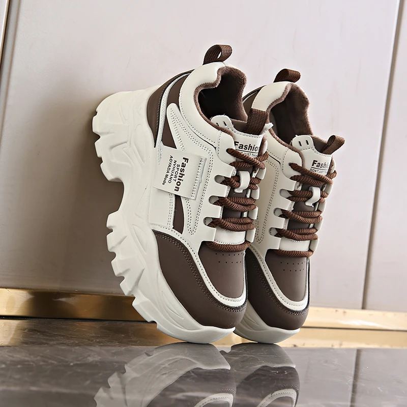 

Platform Sneakers Women Lace-Up Thick Bottom Vulcanzied Shoes Female Pu Leather Non-Slip Sports Shoes Woman