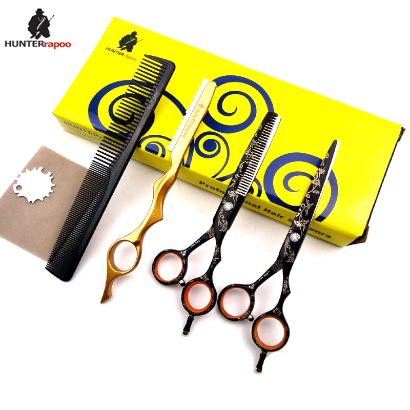 6 inch Length HT9140 Black Painted Stainless Steel Barber Hair Cutting Scissors Set Hairdressing Salons Styling Thinning Shears