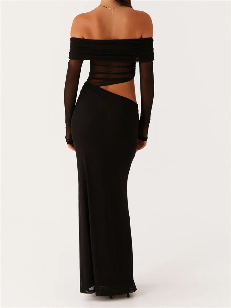 CHRONSTYLE – robe sans bretelles pour femmes, épaules dénudées, Slim, froncée, couleur unie, manches longues, dos nu, maille, robe de soirée, Club, 2025