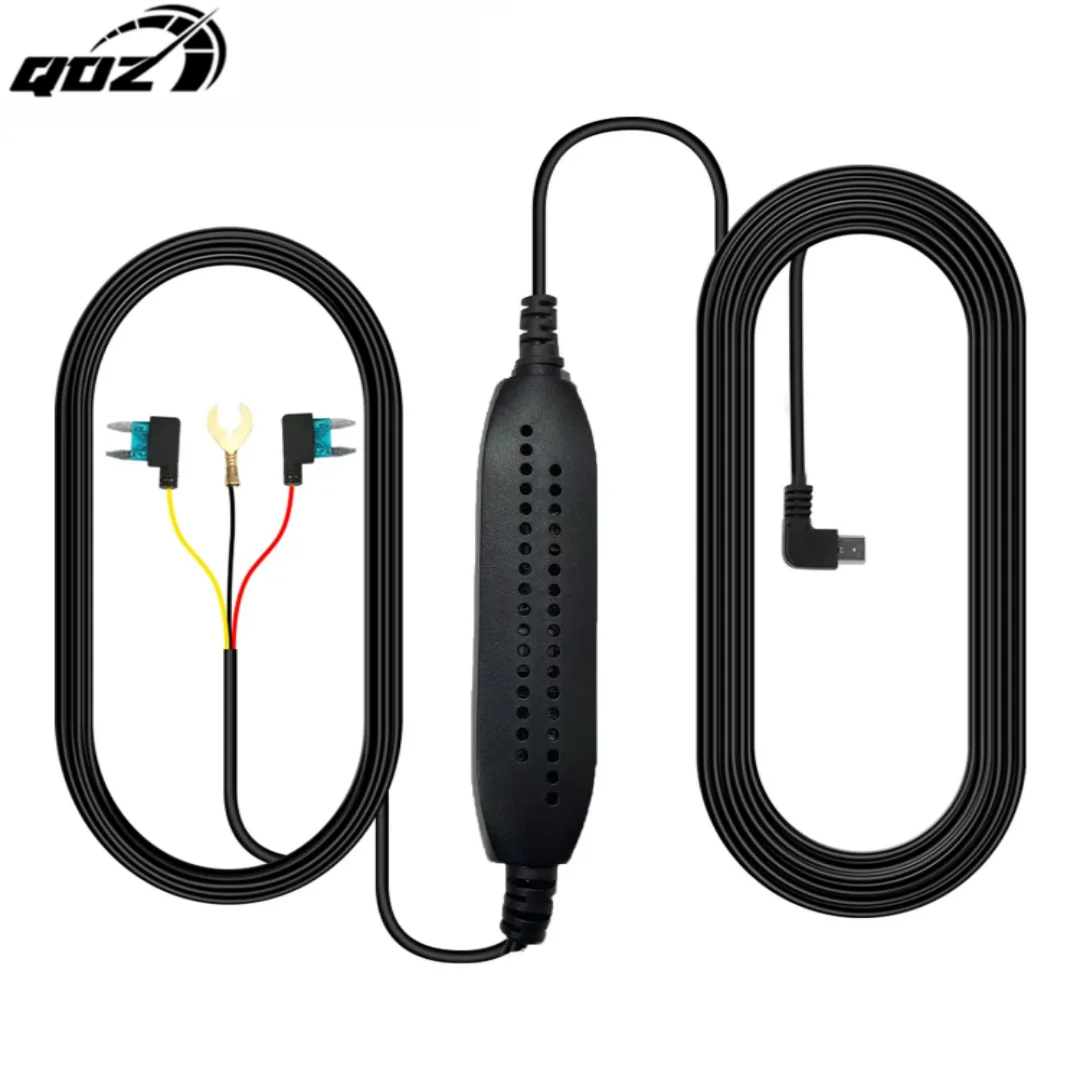 QOZ Car Accessories 3.5 Meters Buck Line Mini USB Type-C Car Charger Wire Kit for Dash Cam 24H Parking Monitoring Dashcam Camera