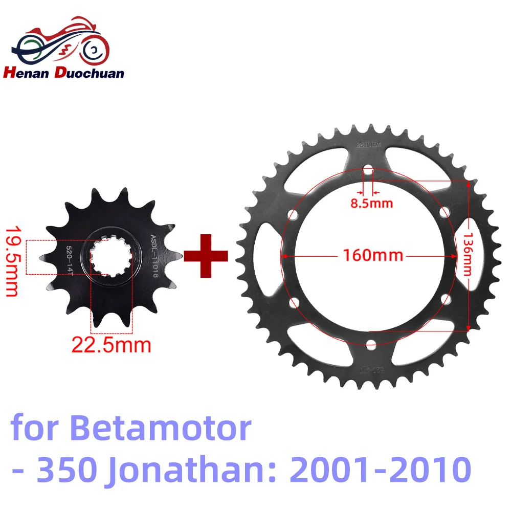 520 14T 15T 40T 47T Front Rear Sprocket Kit for Beta 350 Jonathan Lonathan 2001-2010 Heat Treated Black 45 Steel 13 Spline 19.5x