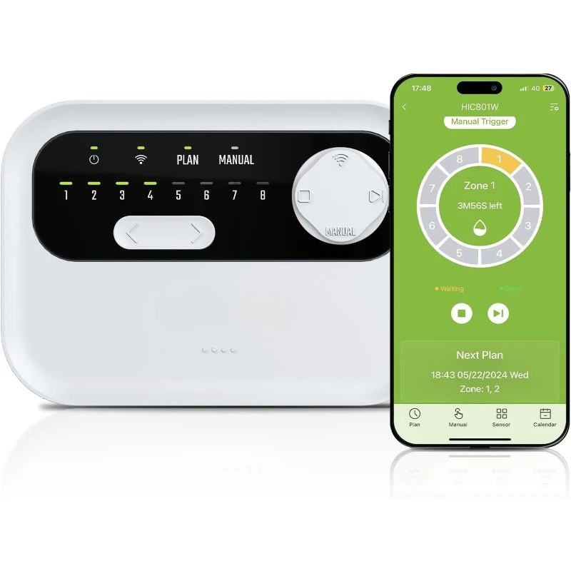 

8 Zone Smart Sprinkler Controller - Local Weather-Based WiFi Sprinkler System, Easy Install APP Control Irrigation System