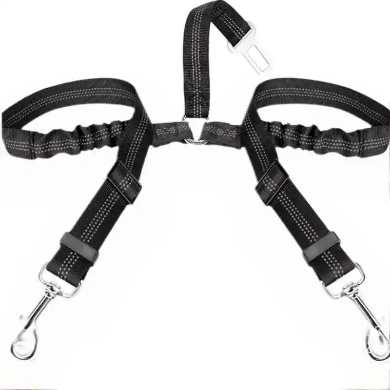 Dog Seat Belt, Double Dog Seatbelt Adjustable Vehicle Safety Leash with Elastic Bungee Buffer, Reflective No Tangle Y Shape Two