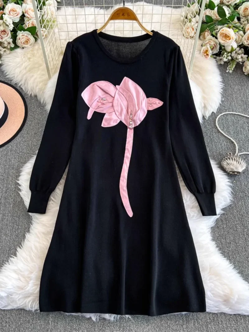 Spring Autumn New Vestidos Bottomed Women 2025 Vestido Round Neck Dresses Hit Color Knit Dress Tunic Clothing