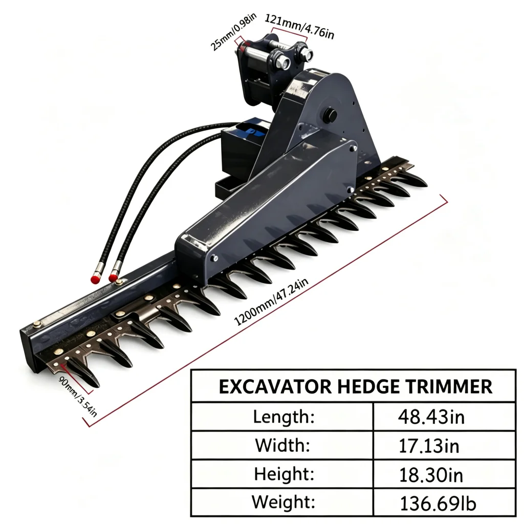 Hydraulic Hedge Trimmer Attachment for Mini Excavator Heavy Duty Excavator Mounted Hedge Cutter Brush Cutter for Landscaping Roadside Maintenance