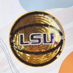 Yellow letter basketball round label sequin embroidery patch DIY ironing sewing fabric patch clothing luggage accessories