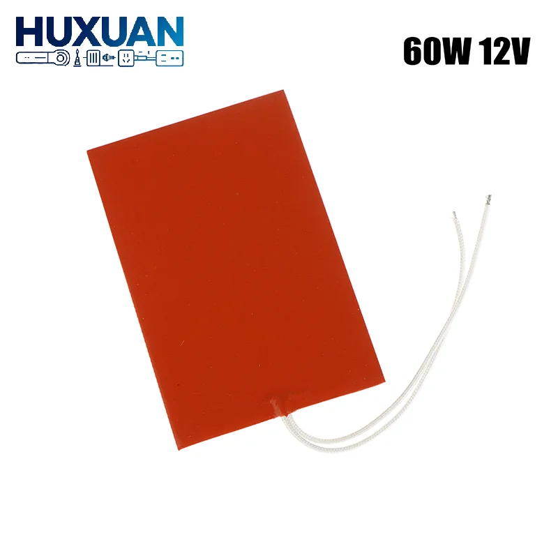 40W 60W 12V Silicone Heating Pad Square Rubber Heat Mat Heated Bed Plate Flexible Waterproof 3D Printer 10*10CM 10*15CM