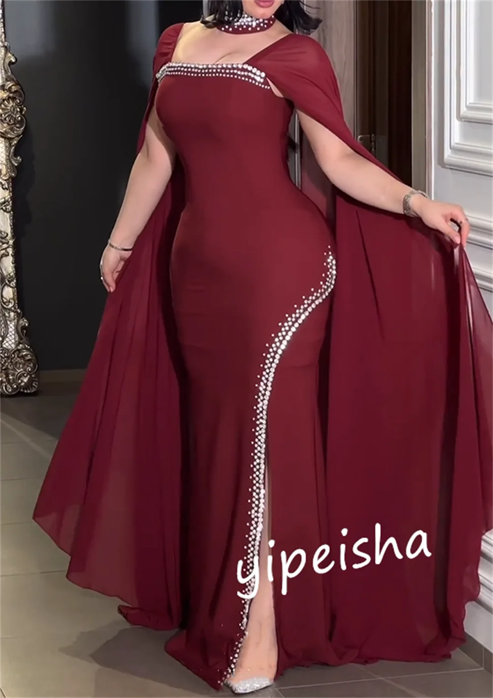 Prom Dress Evening    Satin Beading  A-line Square Neck Bespoke Occasion Gown Long es Saudi Arabia