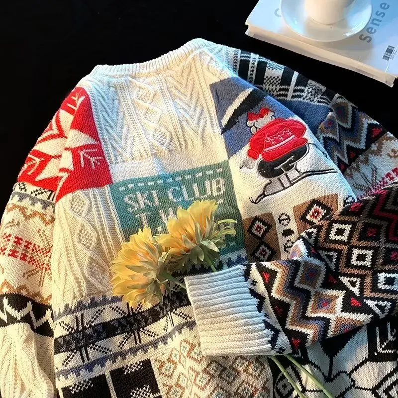 

Thiened Fce Winter Sweater Men's Lazy Sle Cisas Knitted irt Couple's Knitwear Outerwear Loose Fit Briti Sle ...