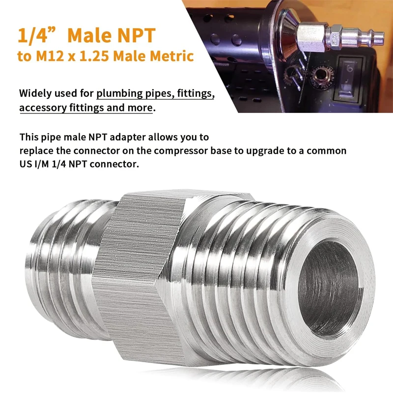 1/4 „ mężczyzna NPT Adapter montażowy, 1/4 ”mężczyzna NPT. M12 X 1.25 m12x1,25 męski wskaźnik metryczny ze stali nierdzewnej Adapter montażowy