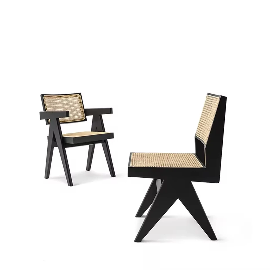 

Northern Hotel Coffee Shop High End Restaurant Chairs Black Brown Color Cane Wood Dining Chairs