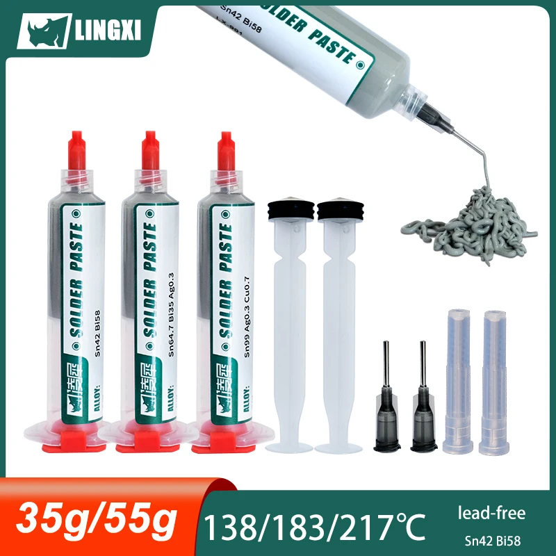 

New Type Lead-free Syringe Solder Paste Low High Temperature Flux For Soldering Led Sn42bi58 Sn63 Smd Repair Tin Paste