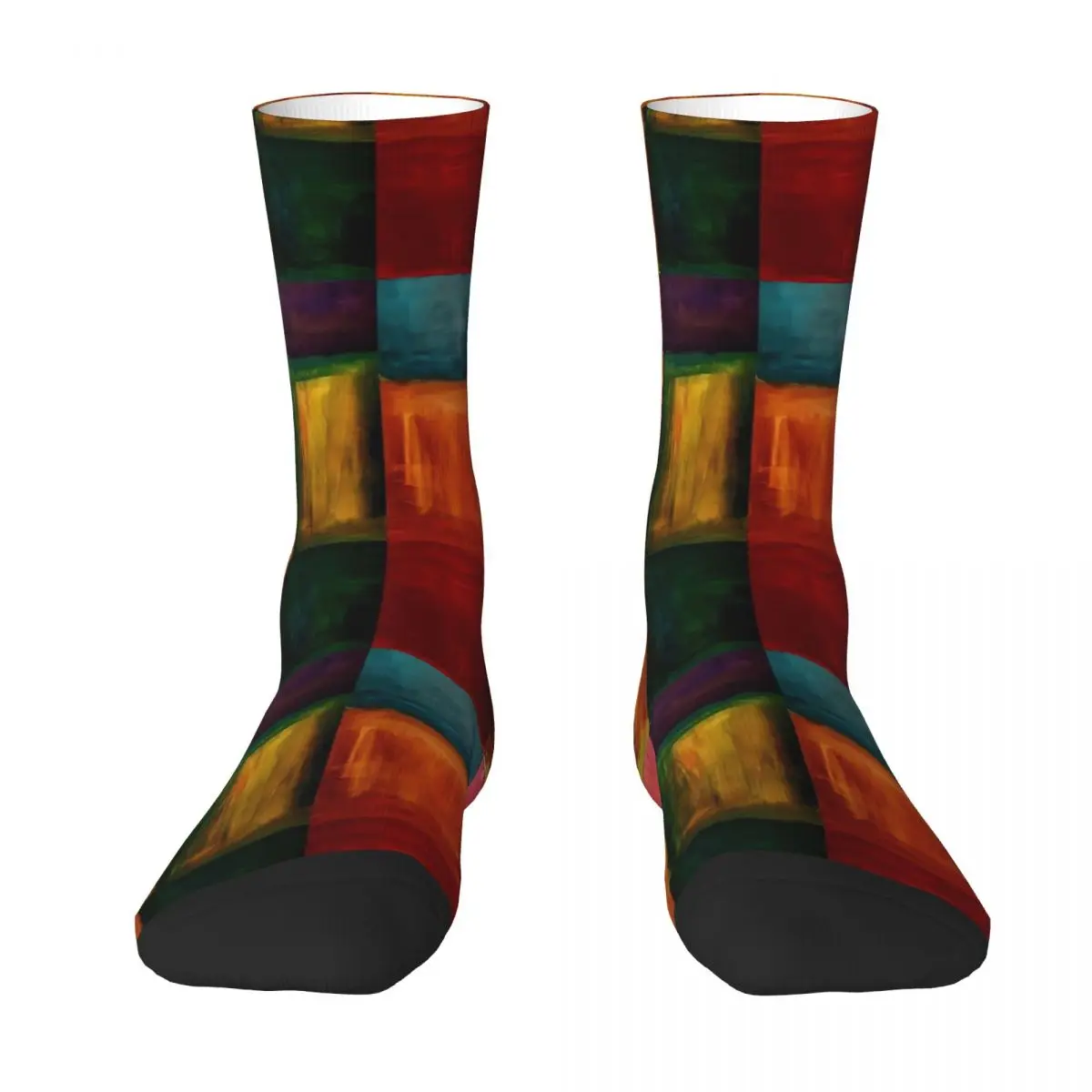 Painting Of Colorblock Socks Abstract Check Casual Stockings Spring Anti Skid Girls Socks Soft Custom Cycling Socks