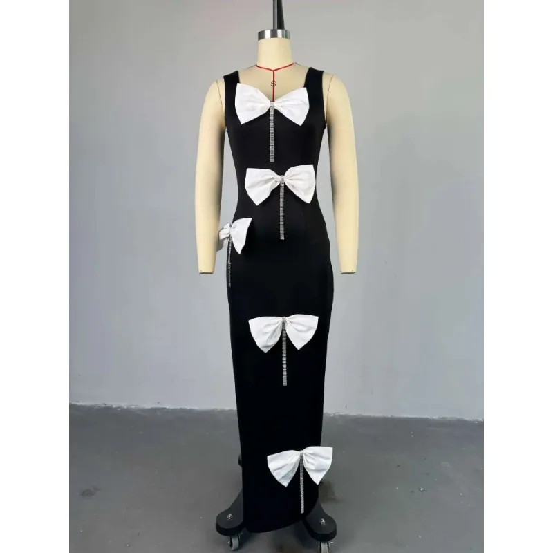 

Women Sleeveless Mult Bow O-neck Bodycon Long Maxi Dress 2025 Spring Birthday Evening Sexy Party Dresses Vestidos