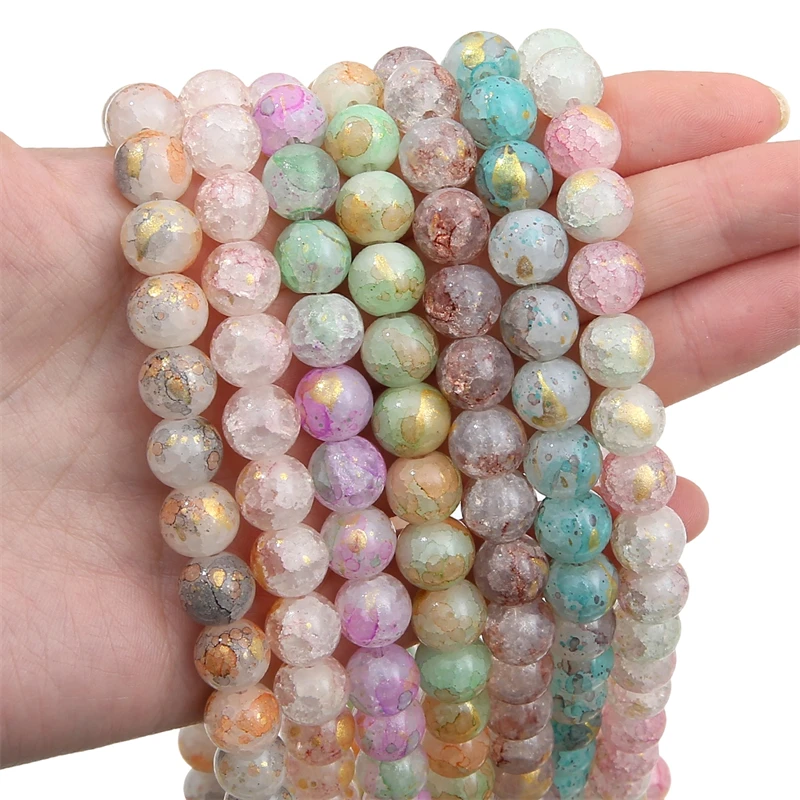 20pcs 10mm Fancy Crackle Crystal Glass Round Beads for Bracelet Necklace DIY Jewelry Making Accessories