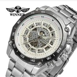 Fashion T-winner Top Brand Men's Watch Mechanical Full Stainless Steel Bracelet Crystal Steampunk Analog Skeleton Wristwatch