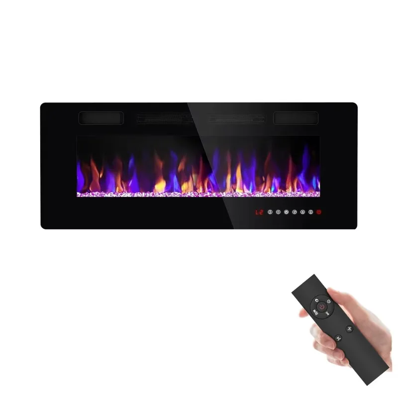 Chimenea eléctrica moderna para interiores, soporte para TV, calentador, efecto de llama holográfica 3D, montaje en pared de doble cara, Metal para el hogar