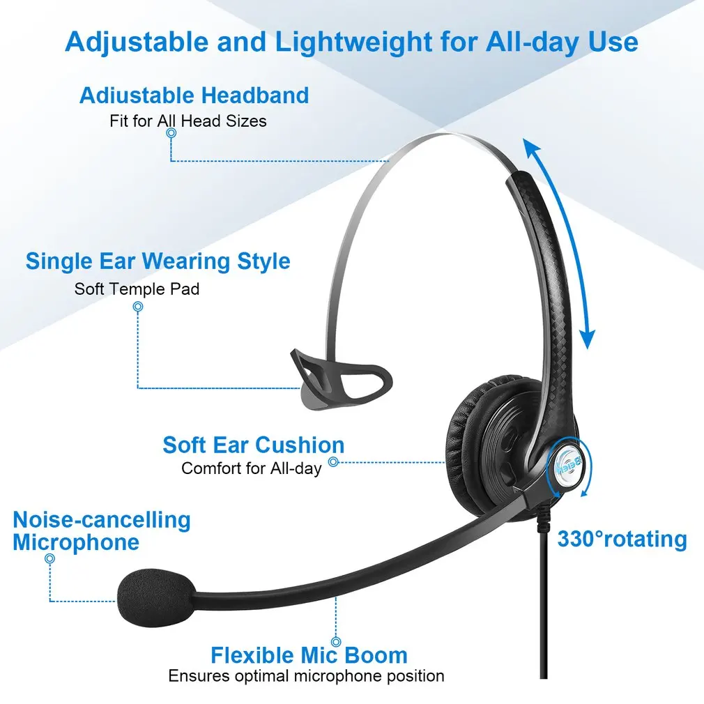 Auriculares telefónicos A16, auriculares con ruido para centro de llamadas y micrófono, volumen ajustable, cancelación de ruido, auriculares de tráfico para llamadas