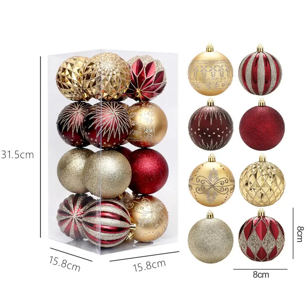 16Pcs Christmas Tree Balls Ornament DIY Accessories 8cm Colored Printed Plastic Ball for Holiday Scene Layout Christmas Balls