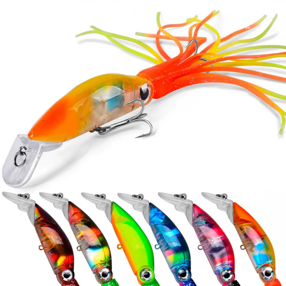 

1pcs Simulation Beard Squid Sea Fishing Lure 10cm 18.5g Hard Artificial Plastic Octopus Bait 2# Treble hook 6 Colors dw321