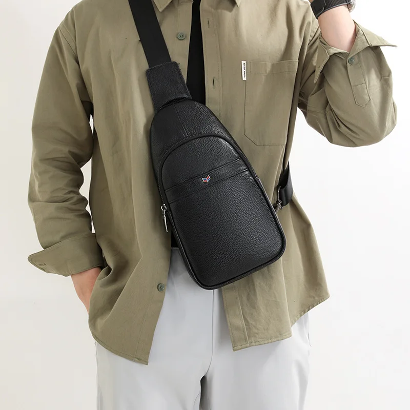

Мужская нагрудная сумка, вместительный рюкзак-кроссбоди из натуральной кожи, простая и легкая сумка через плечо для поездок на работу.