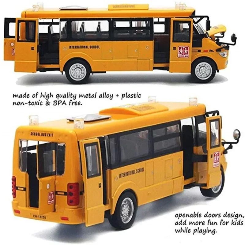 New School Bus Toy Die Cast Vehicles Yellow Large Alloy Pull Back 9\'\' Play Bus with Sounds and Lights for Kids