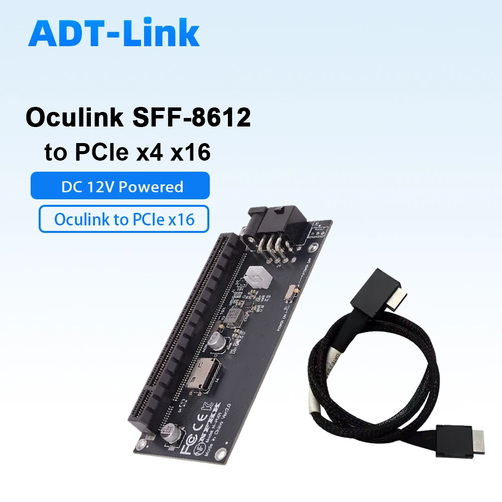 

Oculink SFF-8612 To PCIe X4 X16 Adapter Card DC 12V Powered SFF 8612 Compatible PCIe 4.0 3.0 SSF-8611 4i Cable 90 Degree Cable