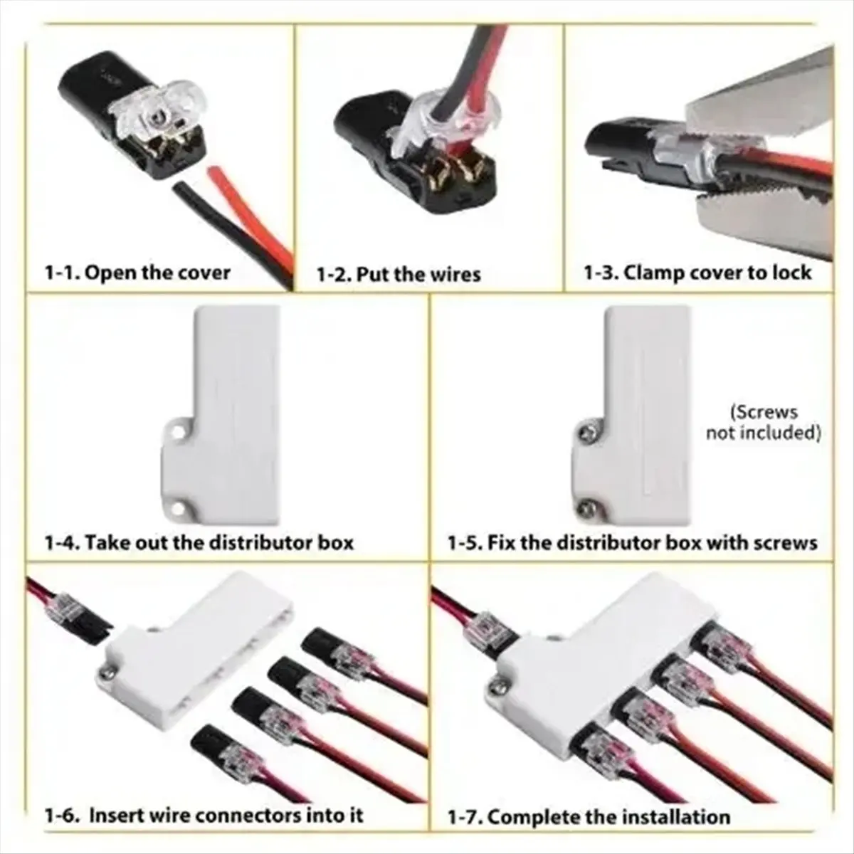 (BABQ) Wire Splitter Connector 18-22AWG Quick Splice Crimp Terminals LED Connectors 2P Electrical Cable Junction Box 1 Point 4