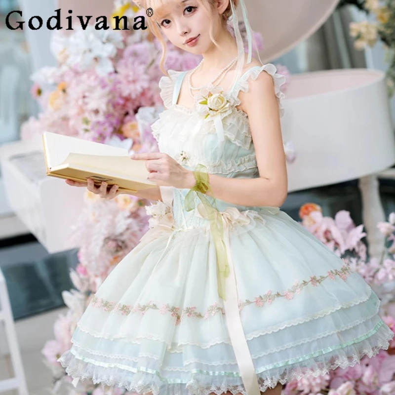 Lolita original vestido de bolo diário feminino bonito doce princesa saia inchada feminino verão curto estilo balé vestido lolita