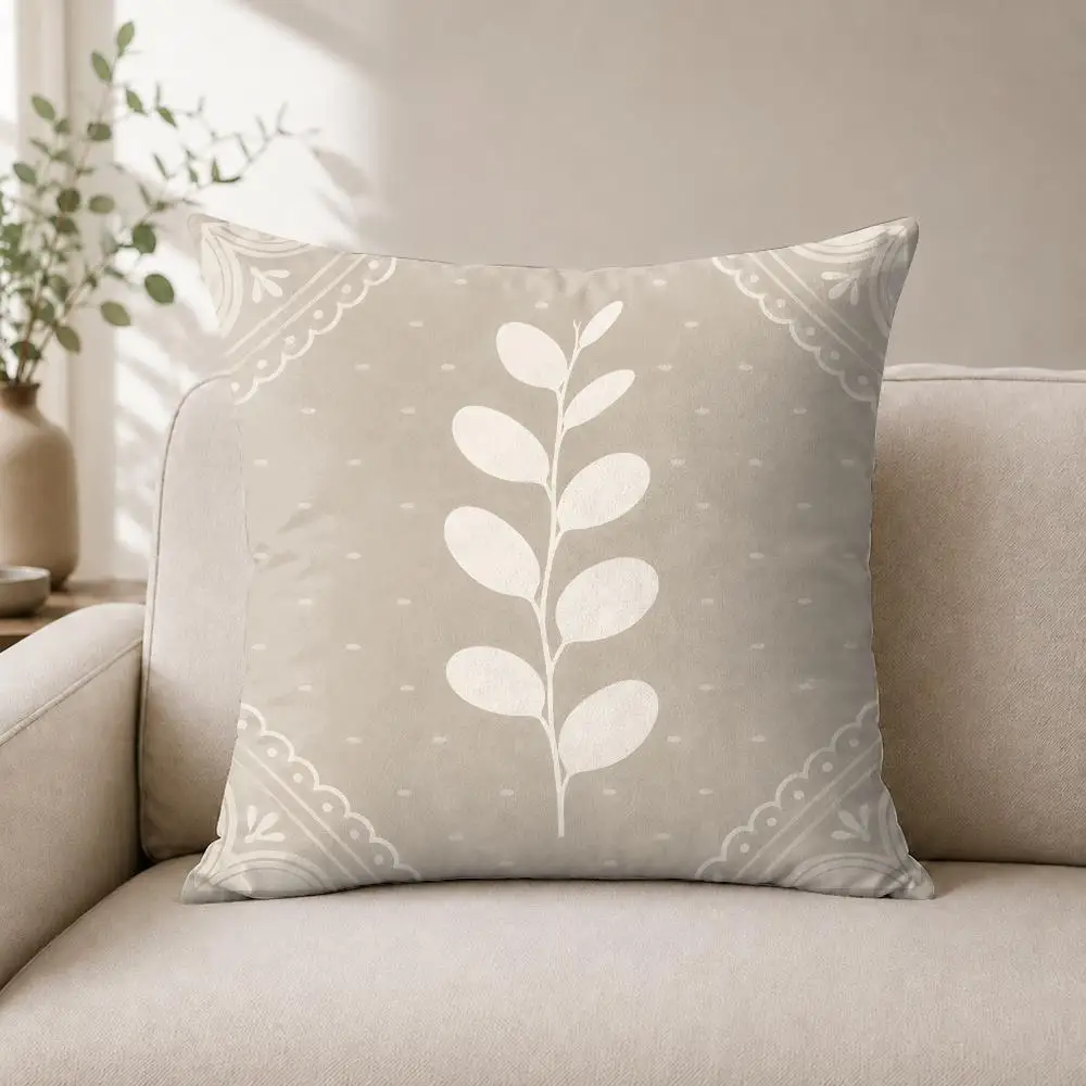 Neutral Minimalist Modern Fern  Cushion Cover Luxury Soft Plush Short Fur Cushion Case Warm Cozy Sofa Bed Decorative Home