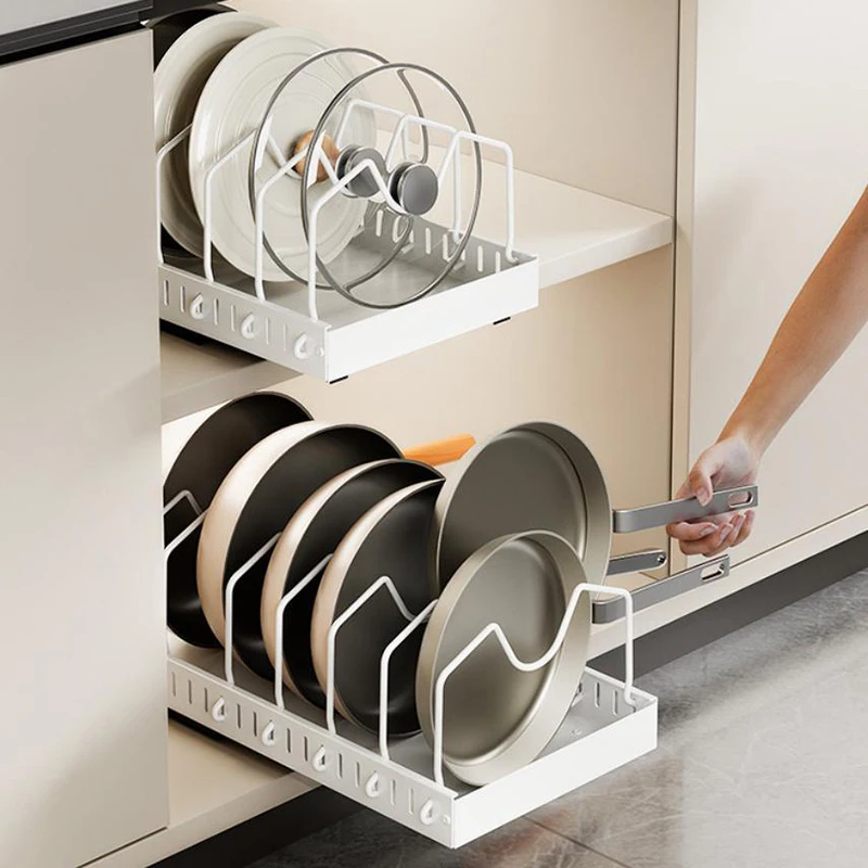 المطبخ سحب للخارج رف أوعية قابل للتعديل خزانة صواني أطباق التقسيم الرف مع القضبان الشريحة درج منظم رفوف تخزين