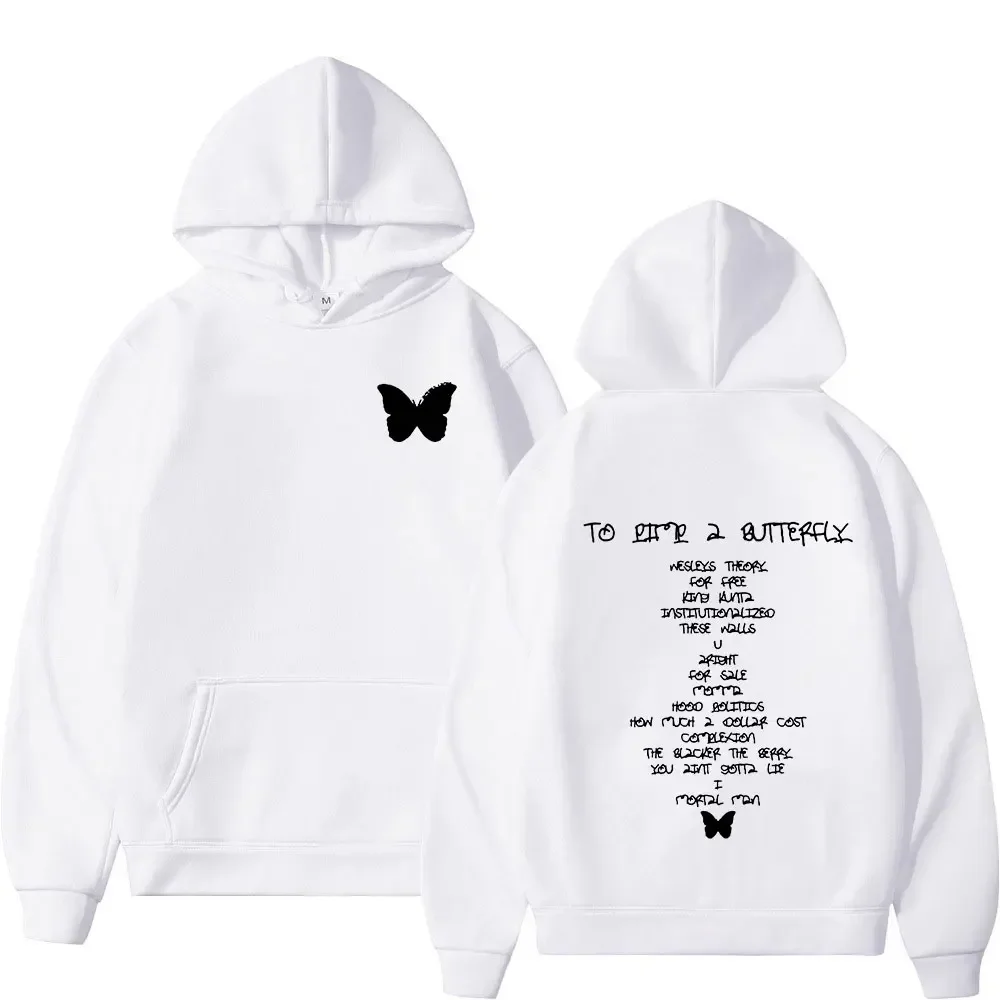 Rapper Kendrick Lamar Hoodies Om Een Vlinder Album Dubbelzijdig Print Sweatshirt Hoody Mannen Vrouwen Hip Hop Hoodies Streetwe