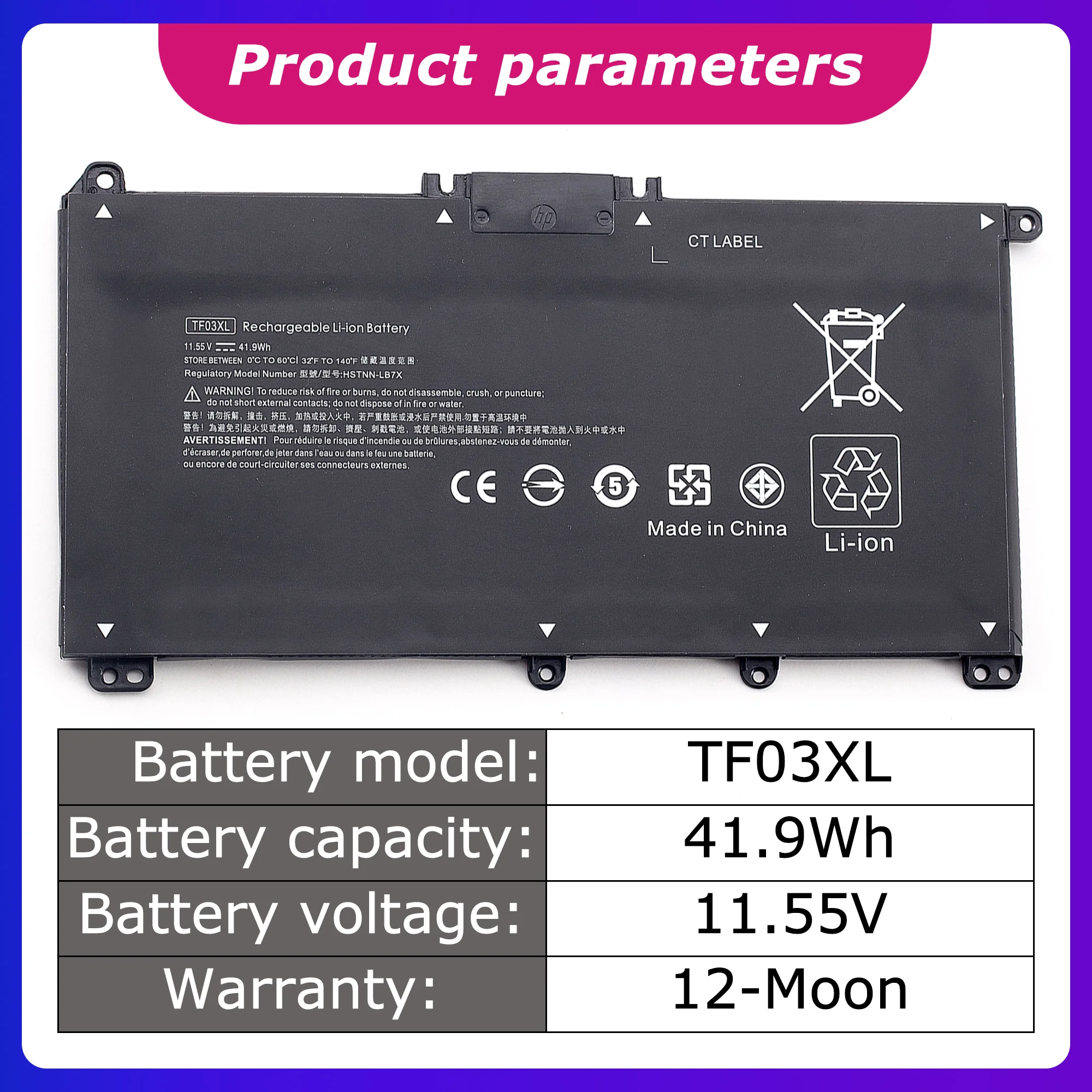 TF03XL Battery for HP Pavilion X360 14-CD Series HSTNN-LB7J HSTNN-LB7X Q188 Q190 Battery 3470mah